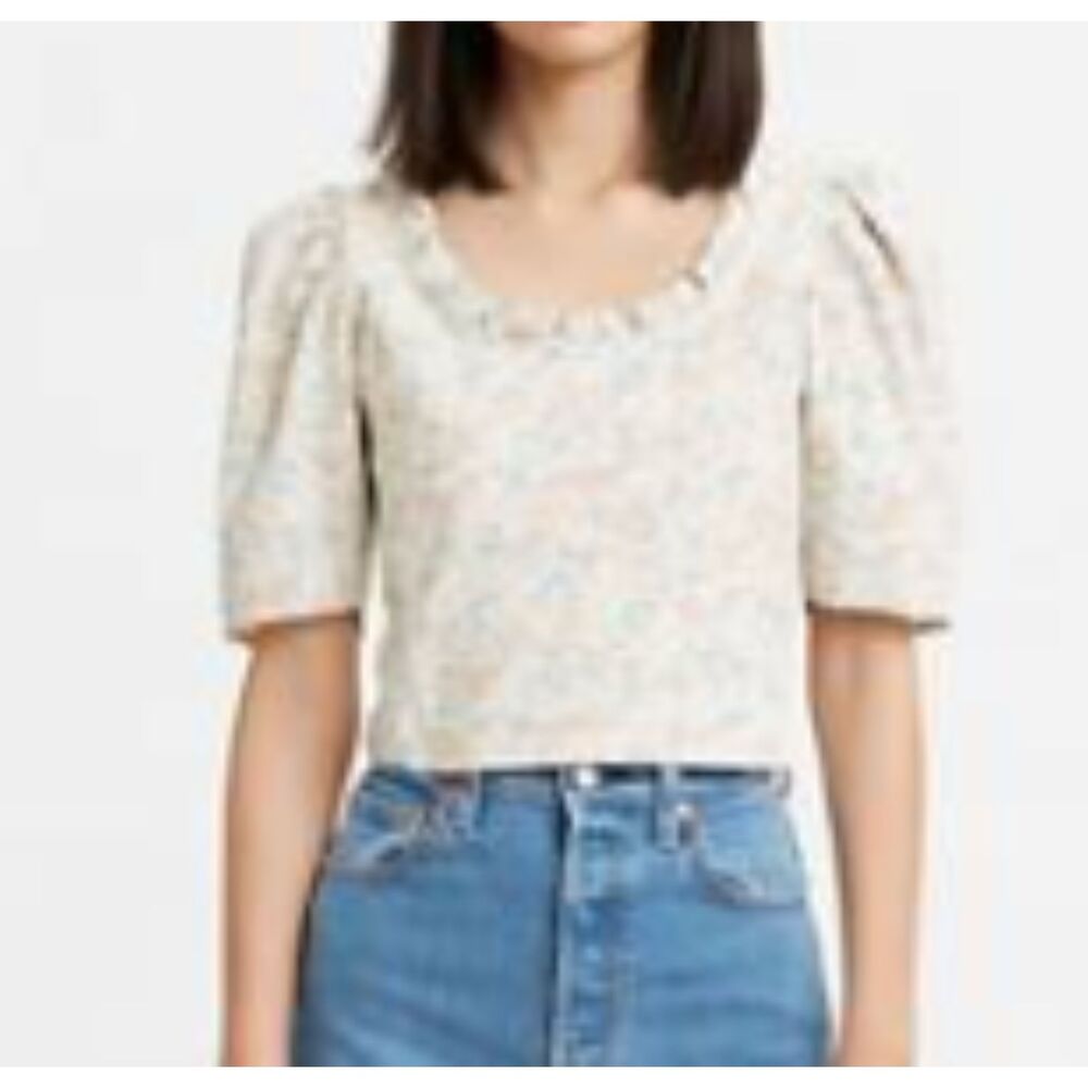 Pastel floral ruffle cotton crop blouse